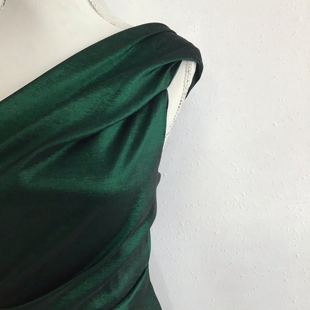 XSCAPE by Joanna Chen Women Elegant Dark Emerald Green One Shoulder Dress Sz 10 - Picture 9 of 14